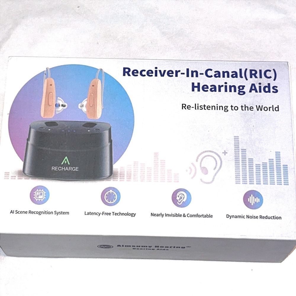 Aimsumy M2219 Receiver-In-Canal (RIC) Rechargeable Hearing Aids NWT 2024 Seniors